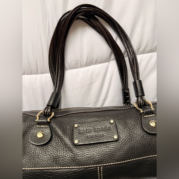 Kate Spade Barrel Bag Multiple Gathered Straps Black Pebbled Leather Early Y2K - Picture 2 of 10
